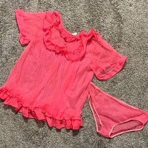 Vintage Pink Sheer Ruffle Top and Bottom Set size medium